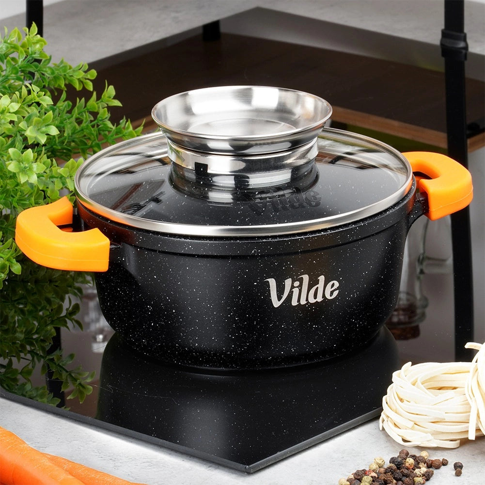 Granite Pot with Glass Lid, 16 cm, 1.2 L Capacity