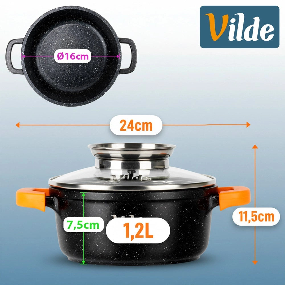 Granite Pot with Glass Lid, 16 cm, 1.2 L Capacity