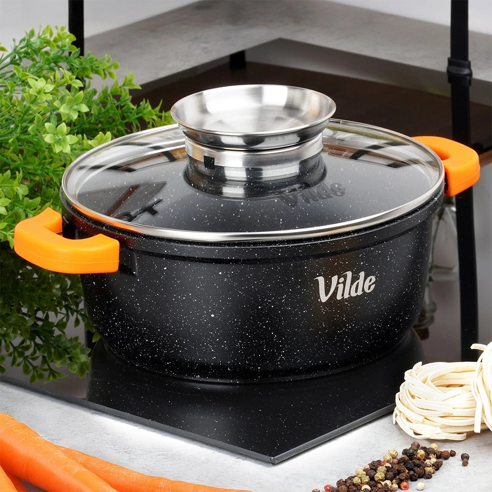 Granite Pot with Glass Lid, 20 cm, 2.1 L Capacity