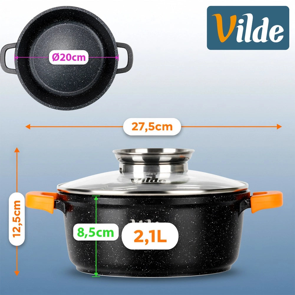 Granite Pot with Glass Lid, 20 cm, 2.1 L Capacity