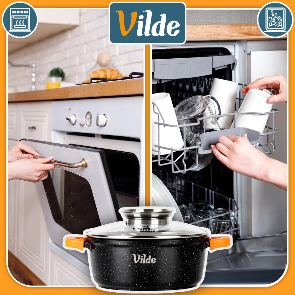 Granite Pot with Glass Lid, 20 cm, 2.1 L Capacity