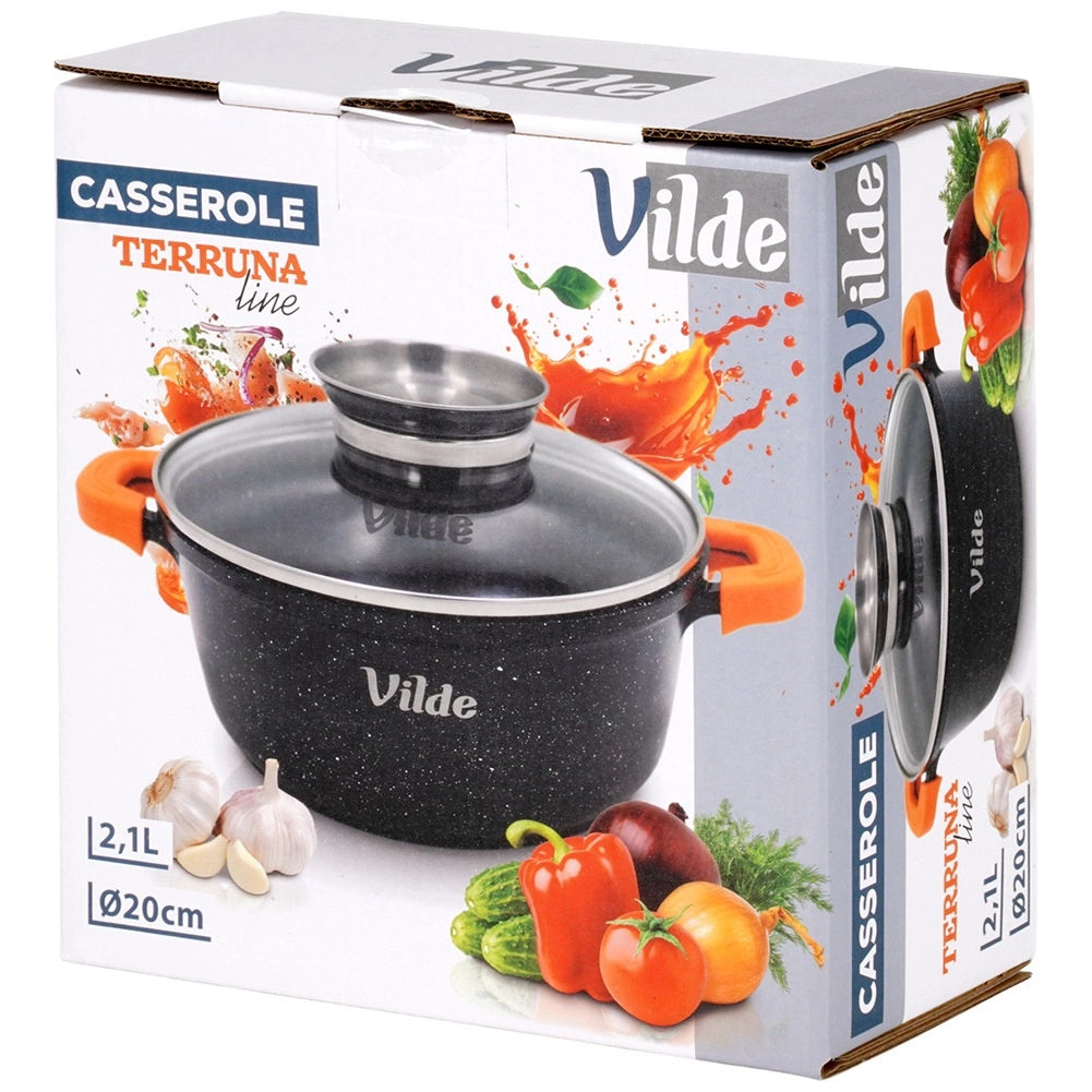 Granite Pot with Glass Lid, 20 cm, 2.1 L Capacity