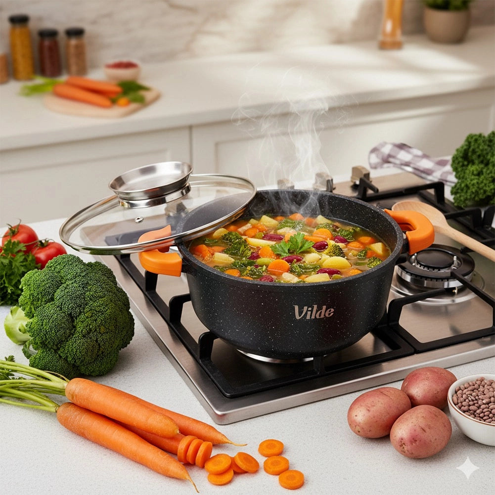 Granite Pot with Glass Lid, 20 cm, 2.1 L Capacity