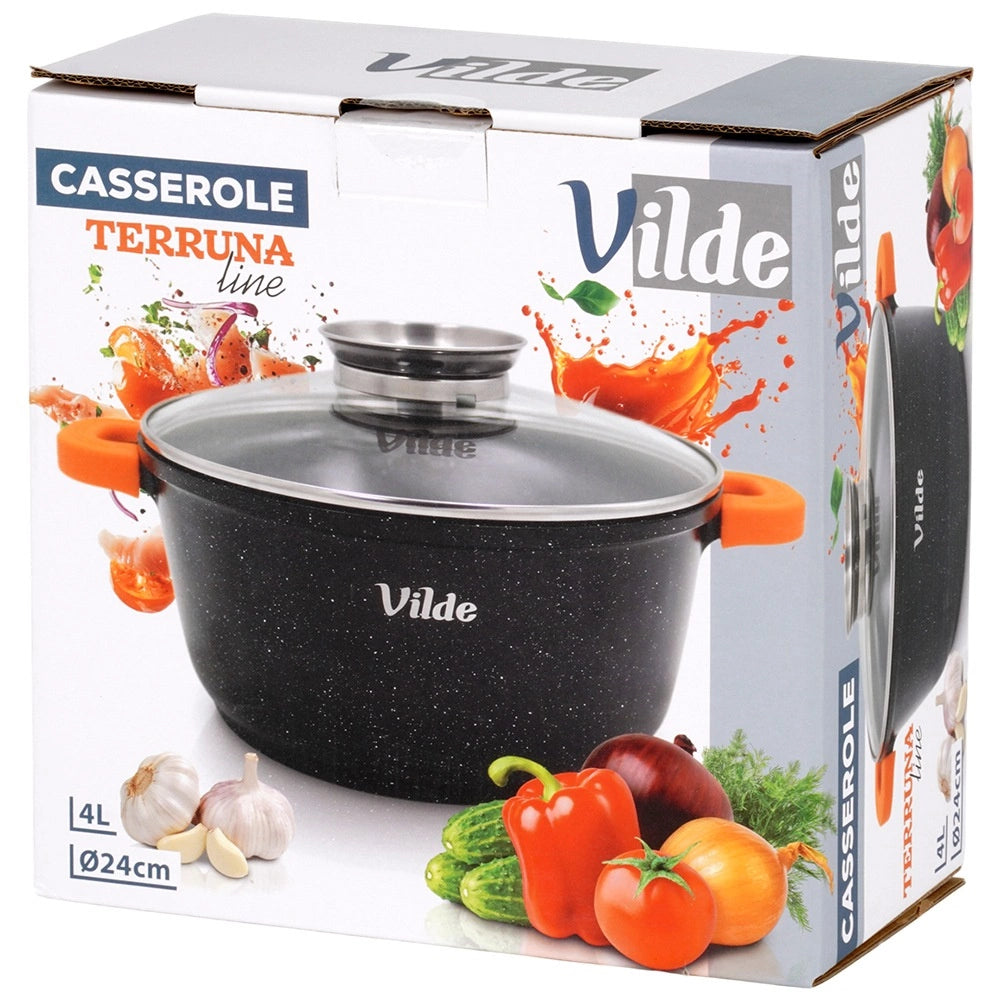 Granite Pot with Glass Lid, 24 cm, 4 L Capacity