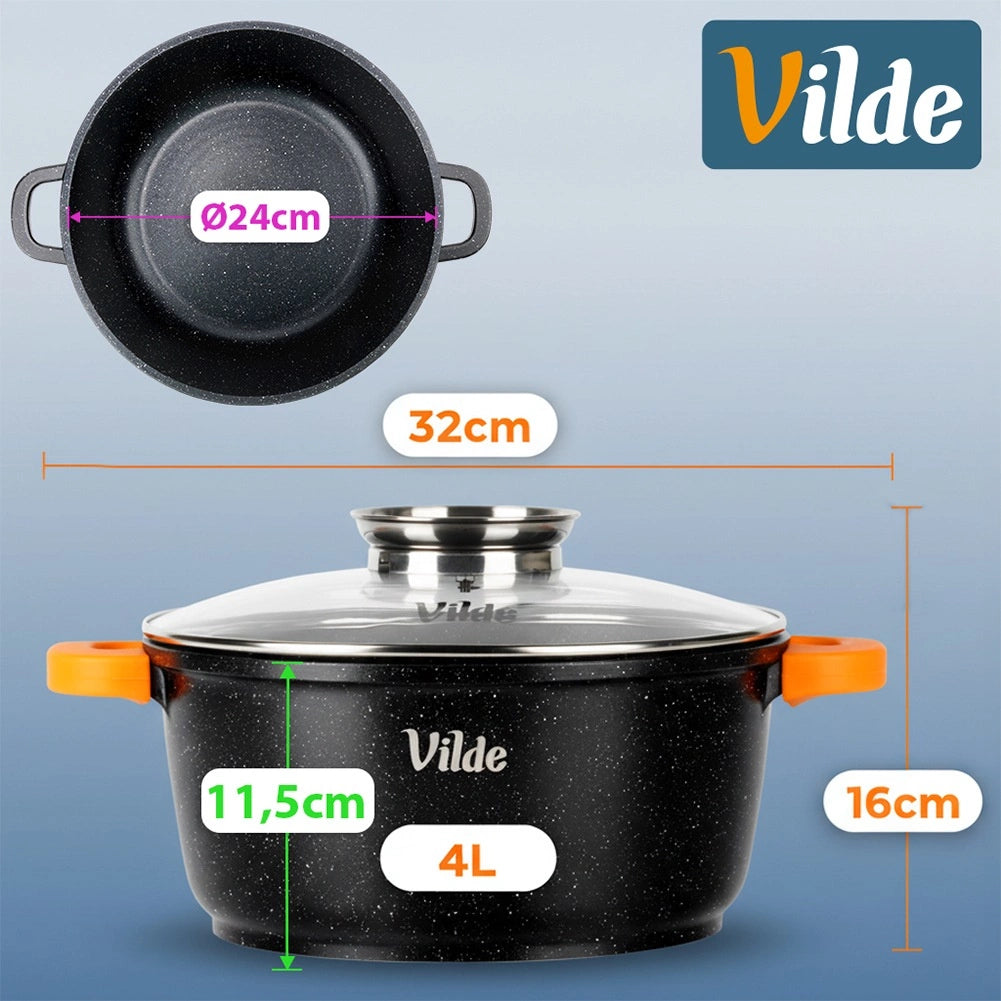Granite Pot with Glass Lid, 24 cm, 4 L Capacity