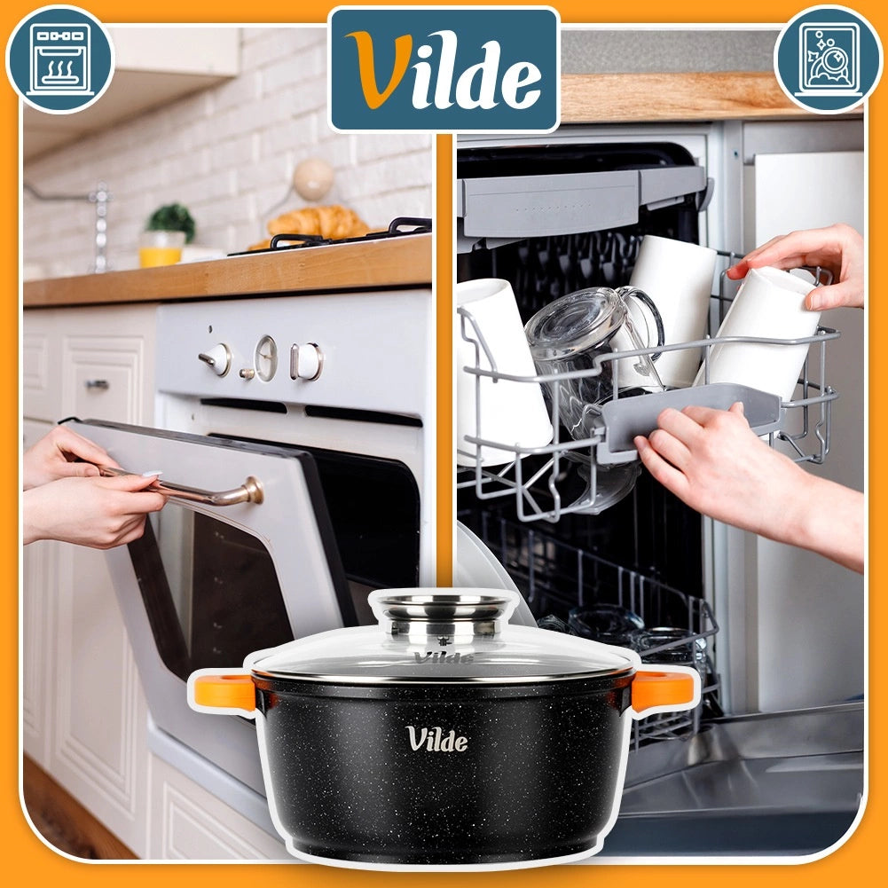 Granite Pot with Glass Lid, 24 cm, 4 L Capacity