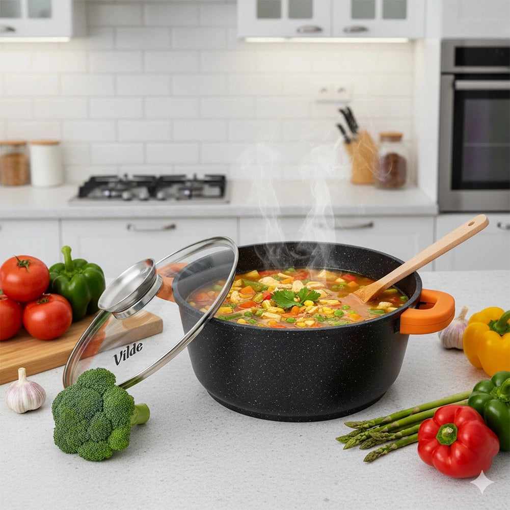 Granite Pot with Glass Lid, 24 cm, 4 L Capacity