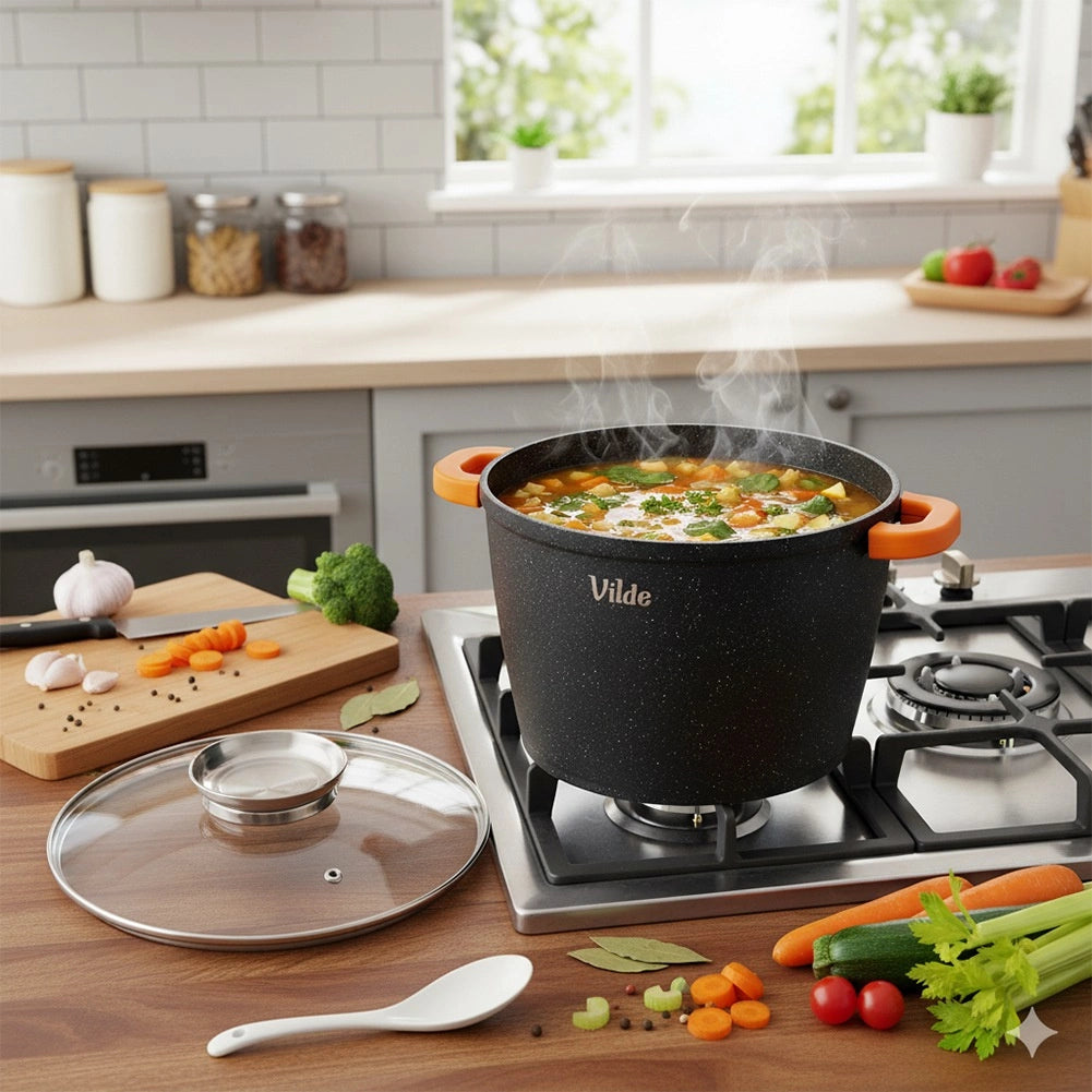 Granite Pot with Glass Lid, 24 cm, 6.7 L Capacity