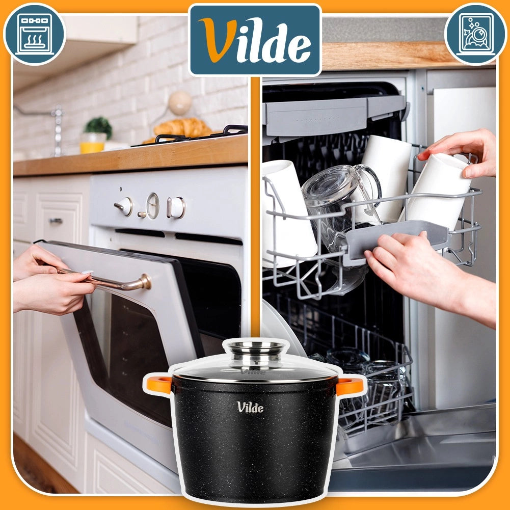 Granite Pot with Glass Lid, 24 cm, 6.7 L Capacity