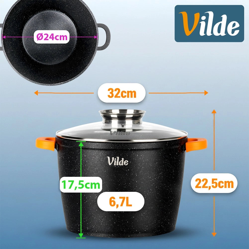 Granite Pot with Glass Lid, 24 cm, 6.7 L Capacity