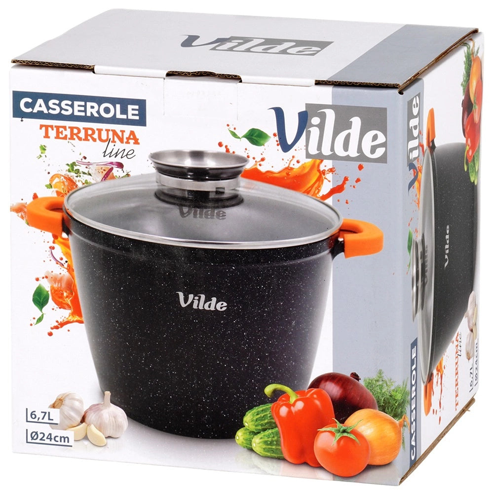 Granite Pot with Glass Lid, 24 cm, 6.7 L Capacity
