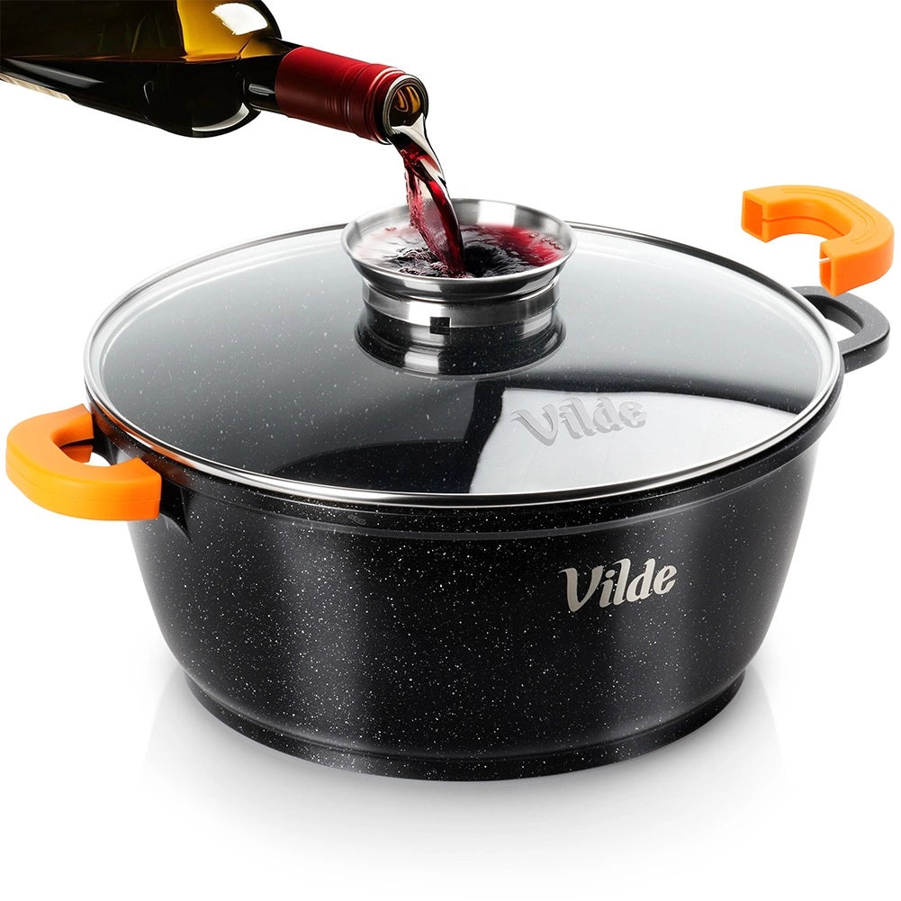 Granite Pot with Glass Lid, 28 cm, 5.8 L Capacity