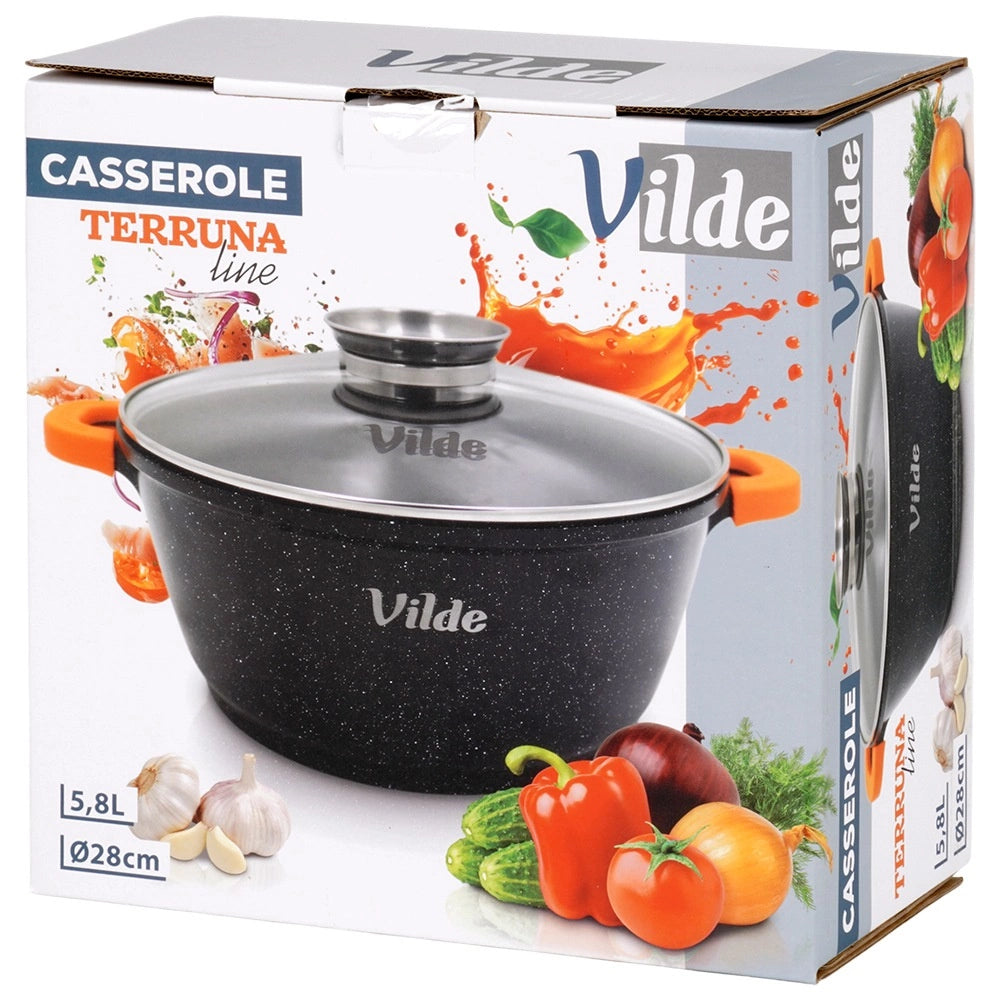 Granite Pot with Glass Lid, 28 cm, 5.8 L Capacity
