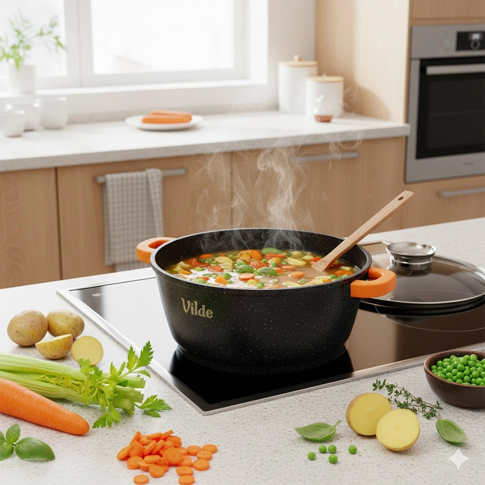Granite Pot with Glass Lid, 28 cm, 5.8 L Capacity