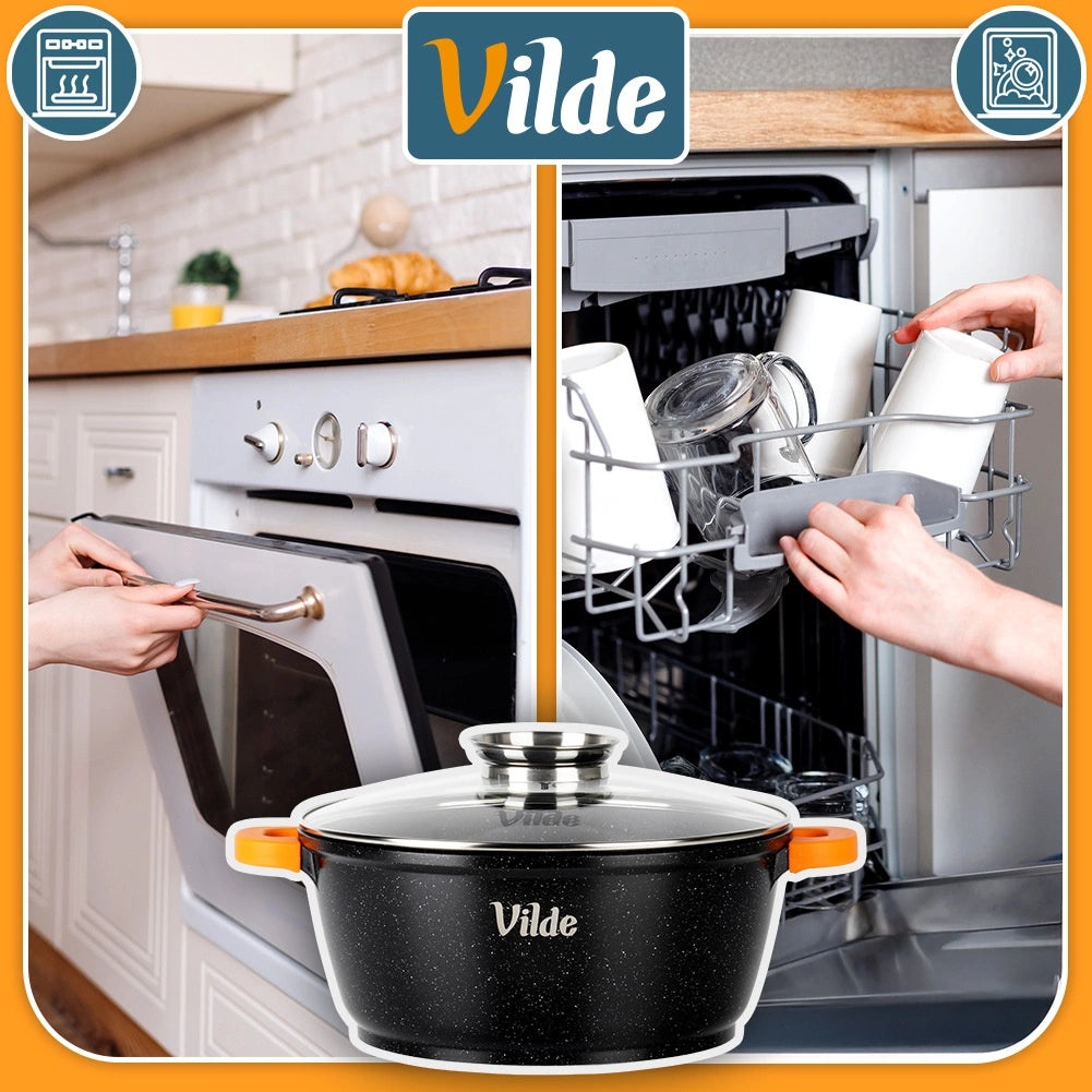 Granite Pot with Glass Lid, 28 cm, 5.8 L Capacity