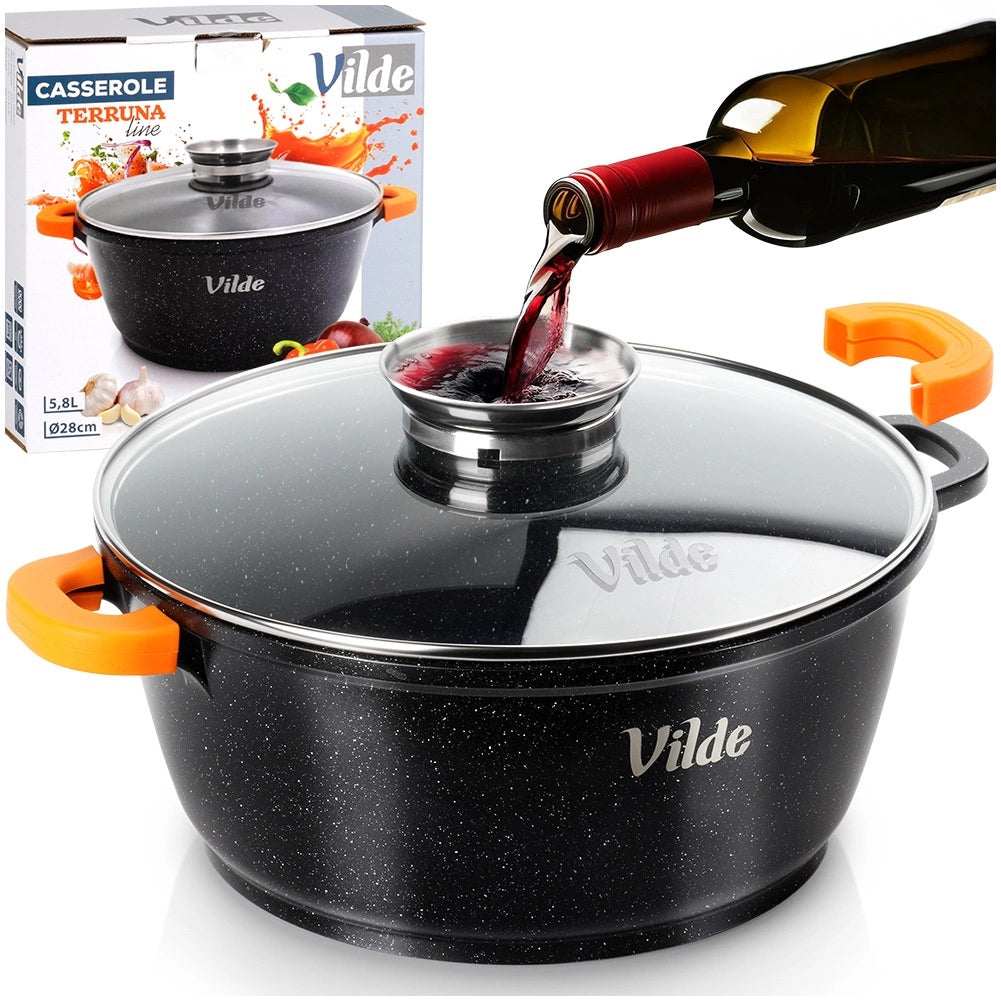 Granite Pot with Glass Lid, 28 cm, 5.8 L Capacity