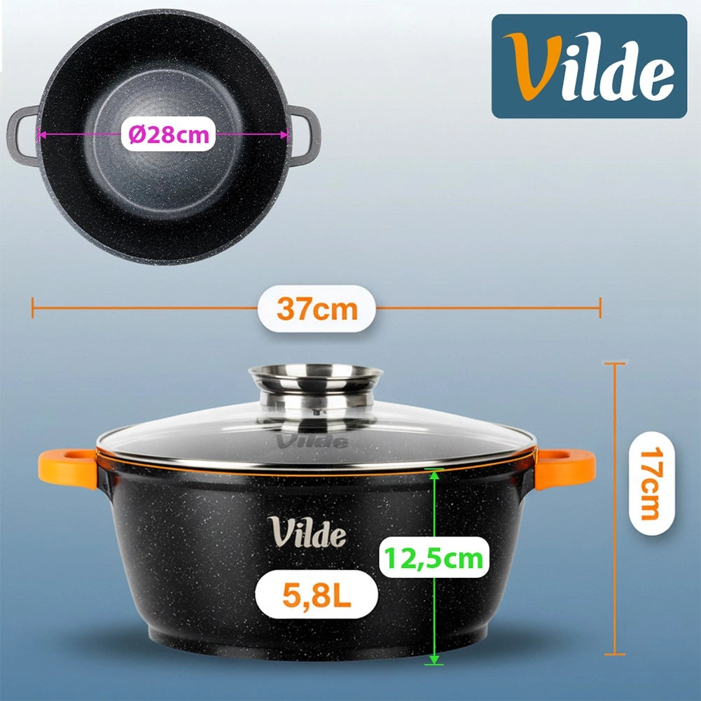 Granite Pot with Glass Lid, 28 cm, 5.8 L Capacity