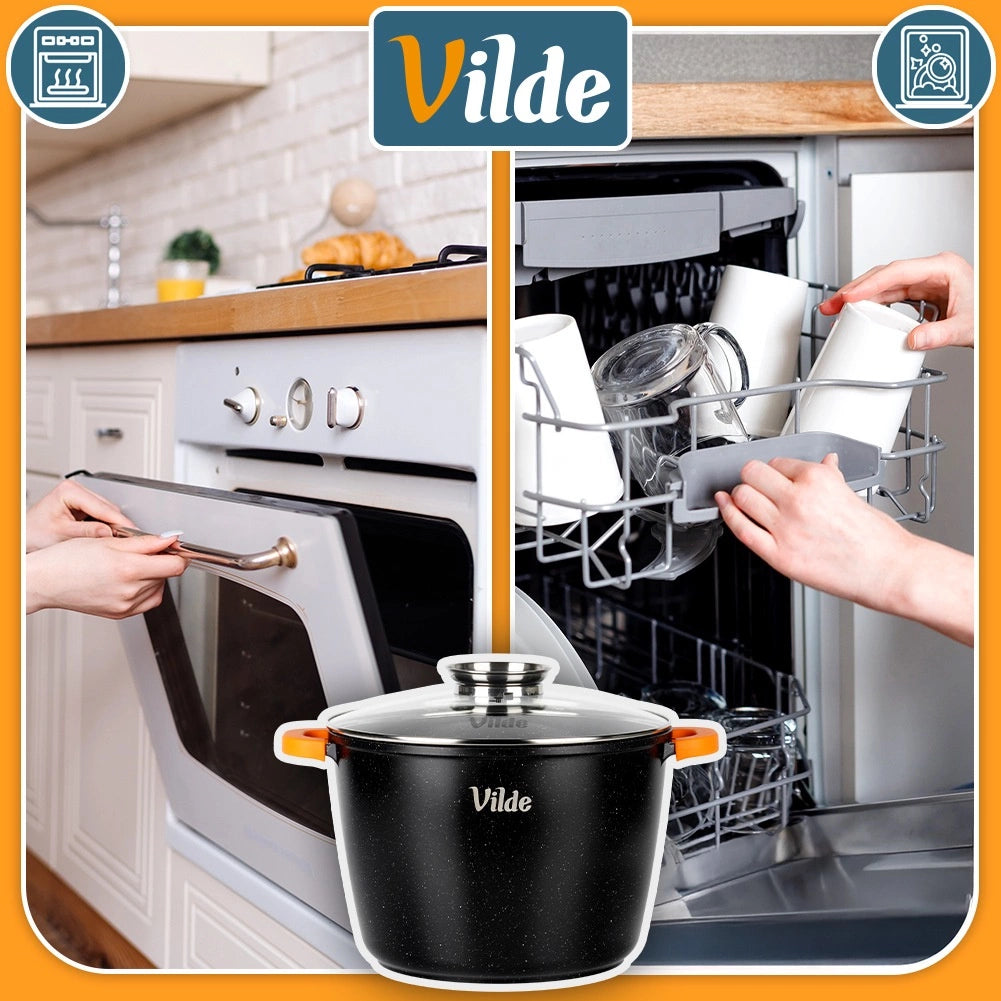 Granite Pot with Glass Lid, 28 cm, 9.7 L Capacity