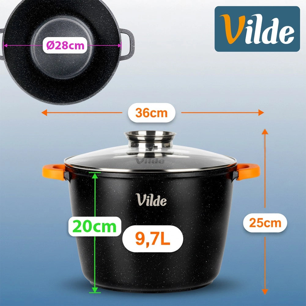 Granite Pot with Glass Lid, 28 cm, 9.7 L Capacity