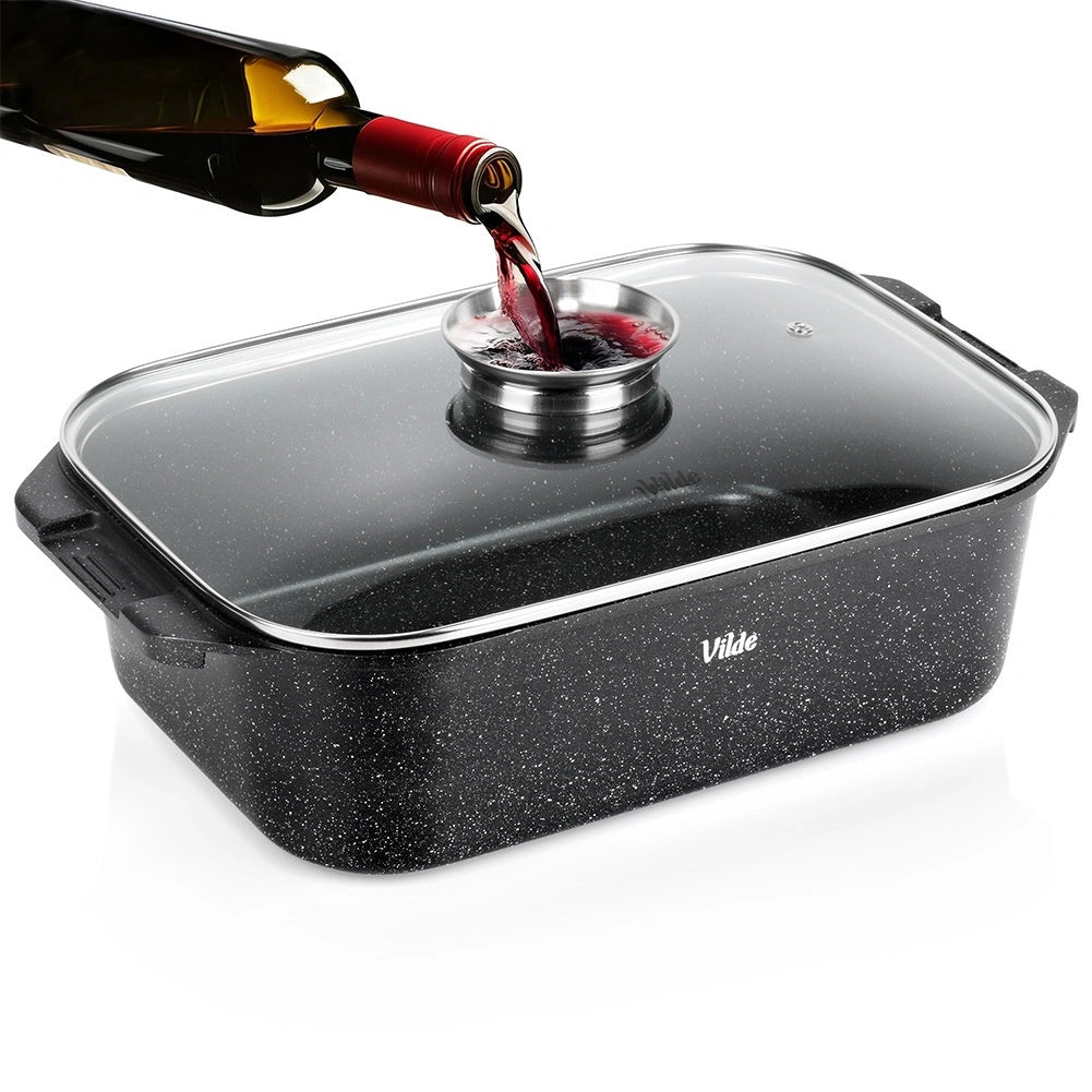 Granite Roasting Tin with Glass Lid, 7.5L, 41x26x16 cm