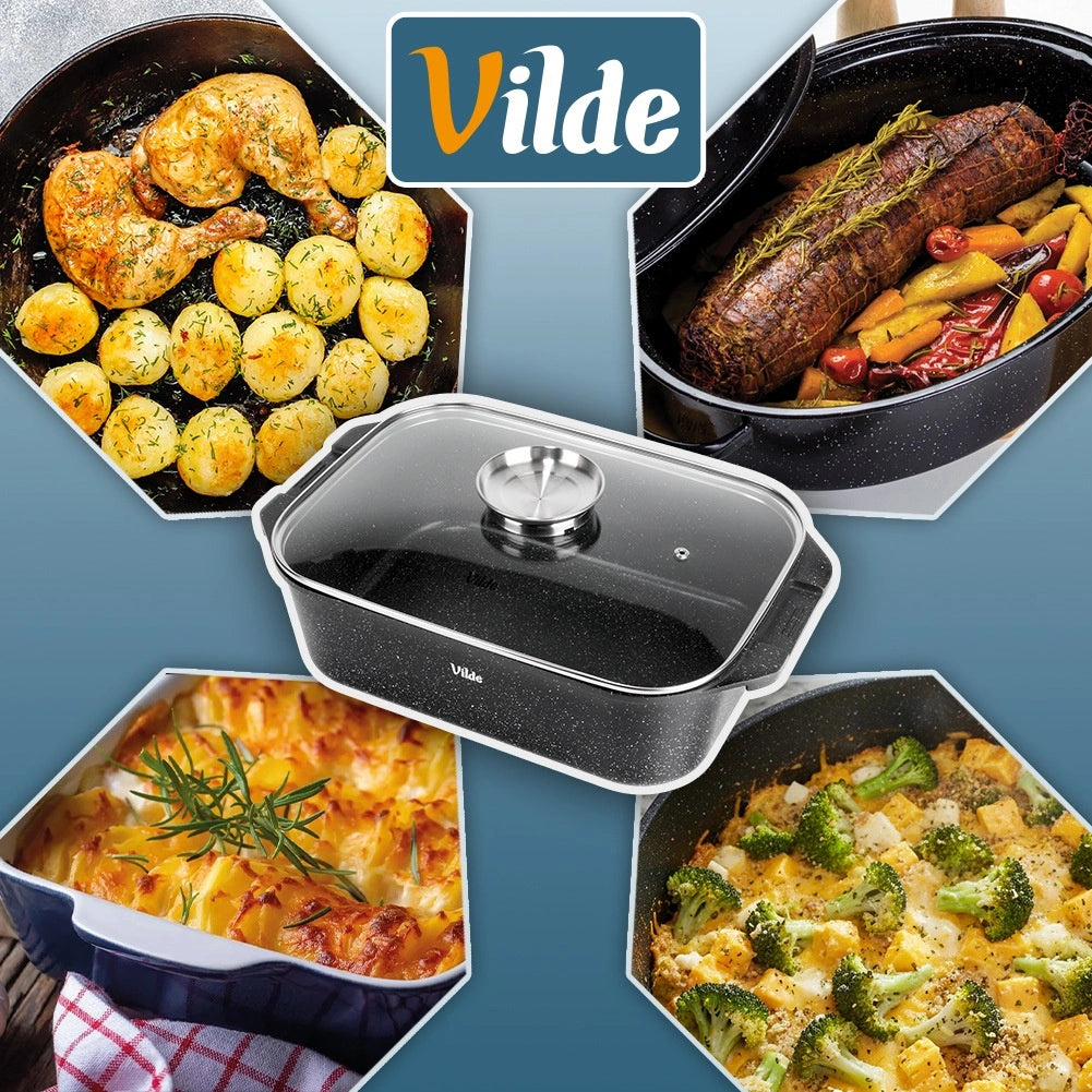 Granite Roasting Tin with Glass Lid, 7.5L, 41x26x16 cm