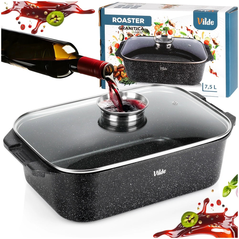 Granite Roasting Tin with Glass Lid, 7.5L, 41x26x16 cm