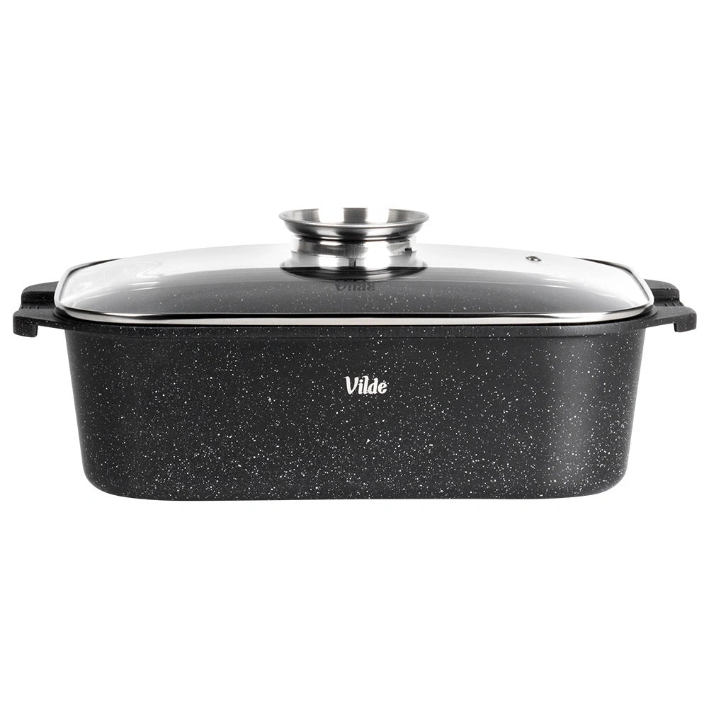 Granite Roasting Tin with Glass Lid, 7.5L, 41x26x16 cm