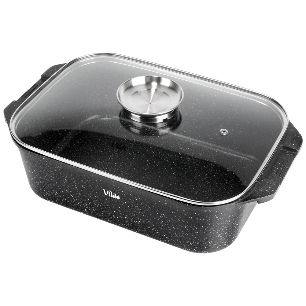 Granite Roasting Tin with Glass Lid, 7.5L, 41x26x16 cm