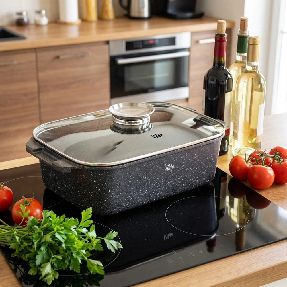 Granite Roasting Tin with Glass Lid, 7.5L, 41x26x16 cm