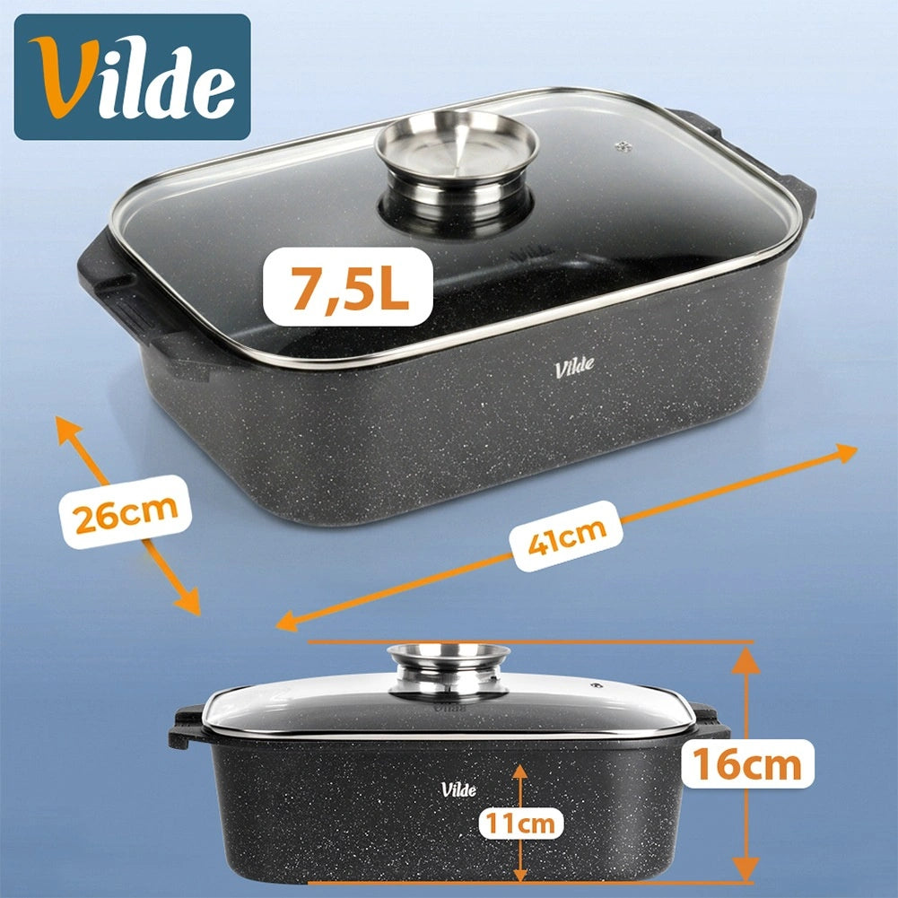 Granite Roasting Tin with Glass Lid, 7.5L, 41x26x16 cm