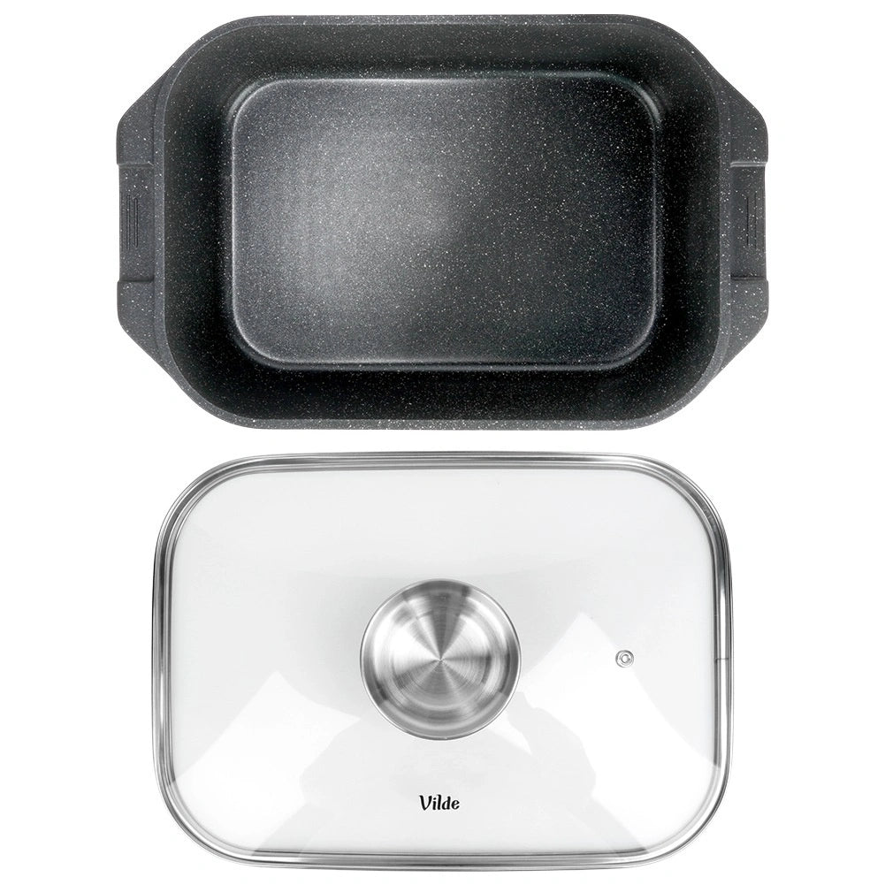 Granite Roasting Tin with Glass Lid, 7.5L, 41x26x16 cm