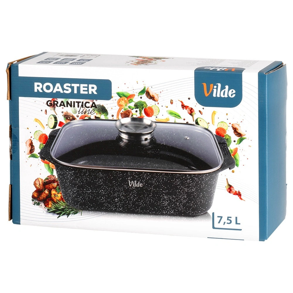 Granite Roasting Tin with Glass Lid, 7.5L, 41x26x16 cm
