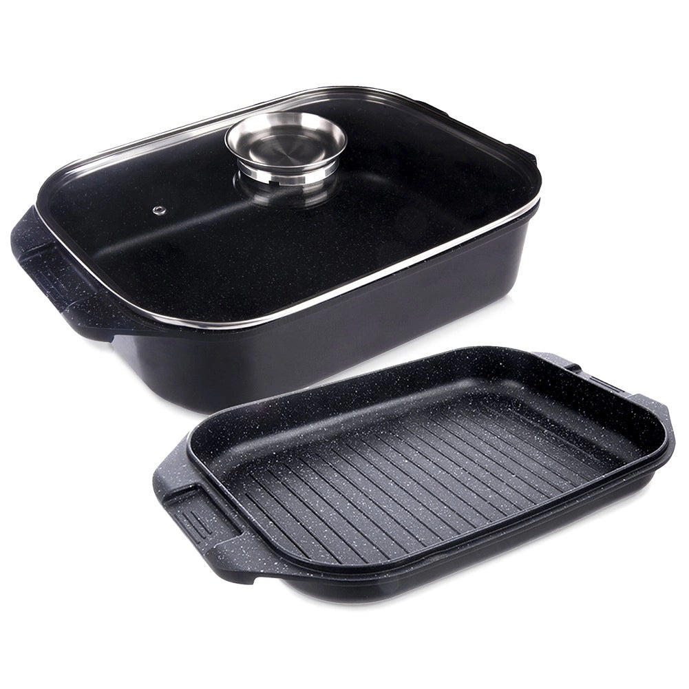 Granite Roasting Tin with Grill & Glass Lid, 7L, 41x26x15 cm