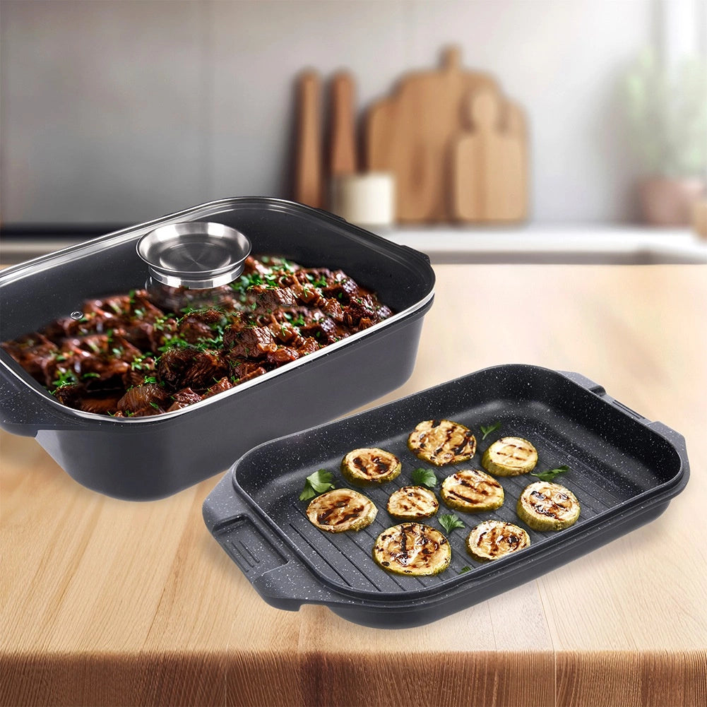 Granite Roasting Tin with Grill & Glass Lid, 7L, 41x26x15 cm