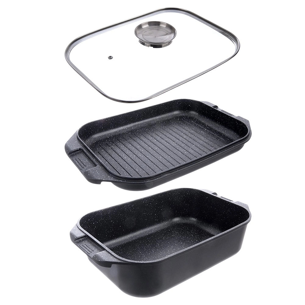 Granite Roasting Tin with Grill & Glass Lid, 7L, 41x26x15 cm