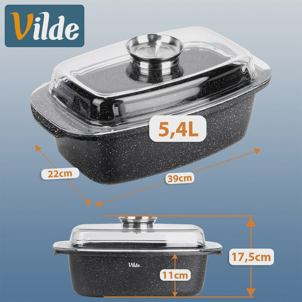 Granite Roasting Tin with Lid, 5.4L, 39x22x17.5cm