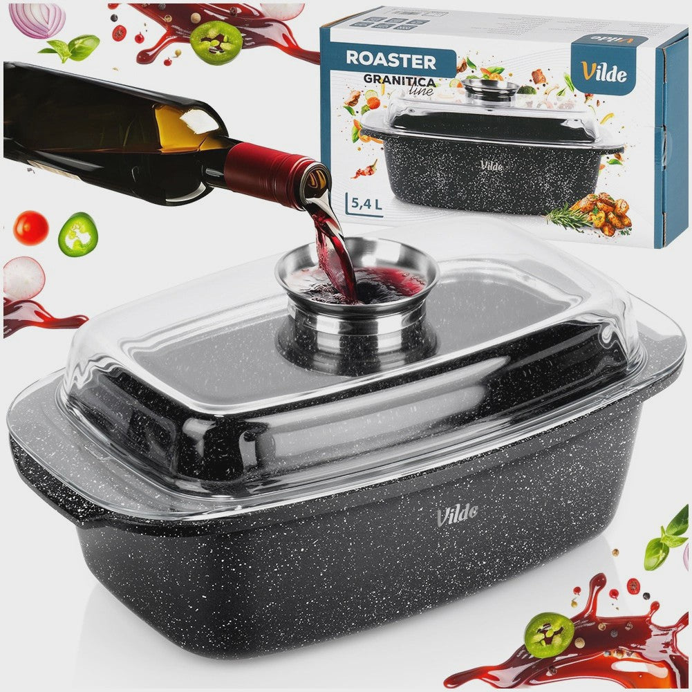Granite Roasting Tin with Lid, 5.4L, 39x22x17.5cm