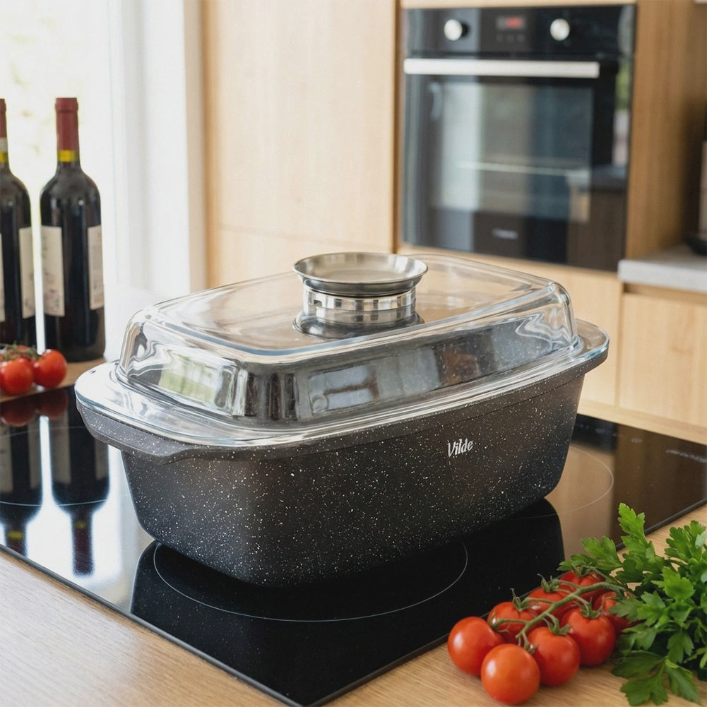 Granite Roasting Tin with Lid, 5.4L, 39x22x17.5cm