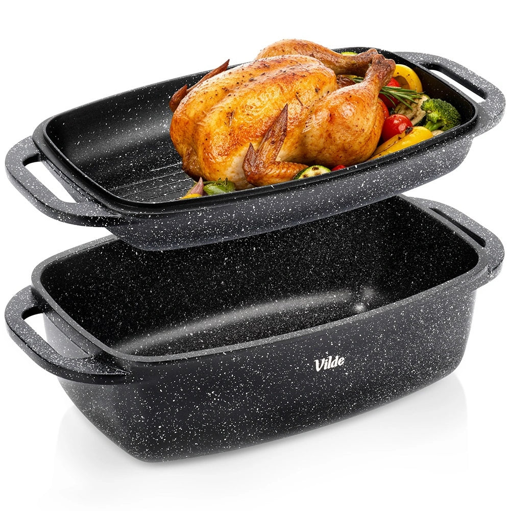Granite Roasting Tin with Lid, 5.5+2.5L, Non-Stick