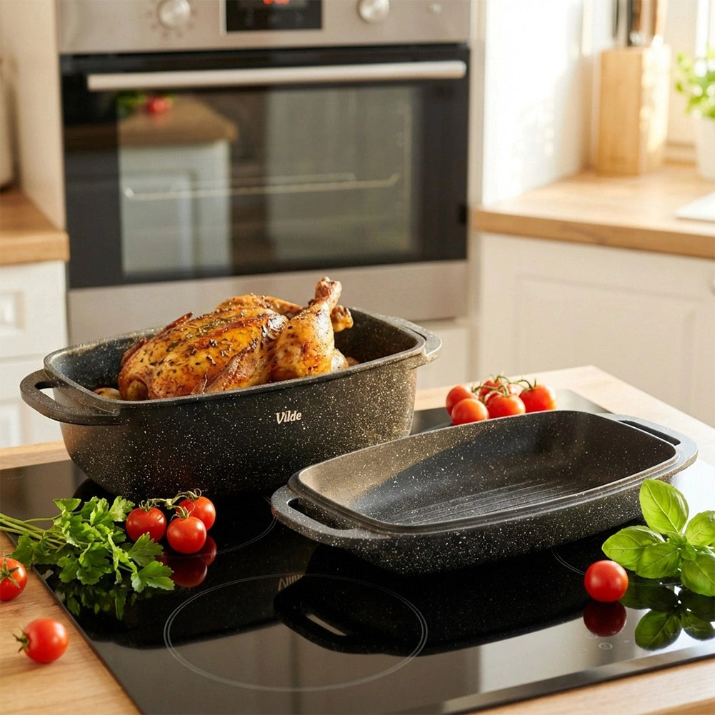 Granite Roasting Tin with Lid, 5.5+2.5L, Non-Stick