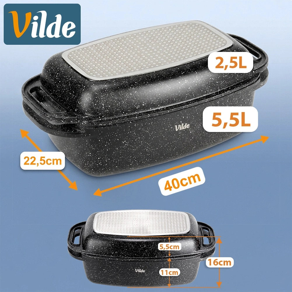 Granite Roasting Tin with Lid, 5.5+2.5L, Non-Stick