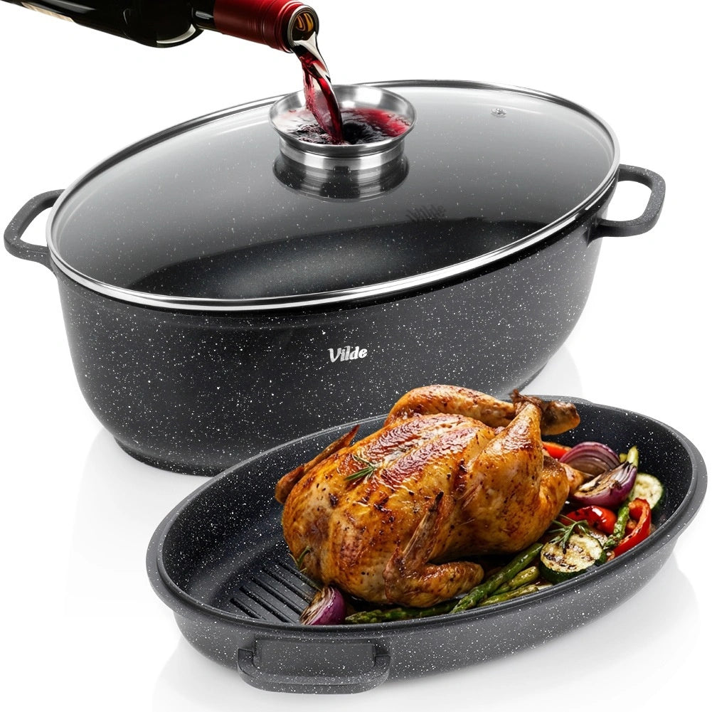 Granite Roasting Tin with Lid, 8L + 3.2L, 39x26.5 cm