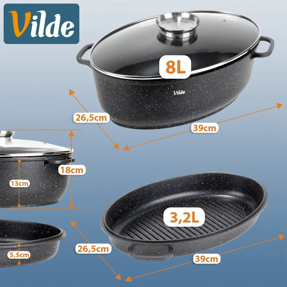 Granite Roasting Tin with Lid, 8L + 3.2L, 39x26.5 cm