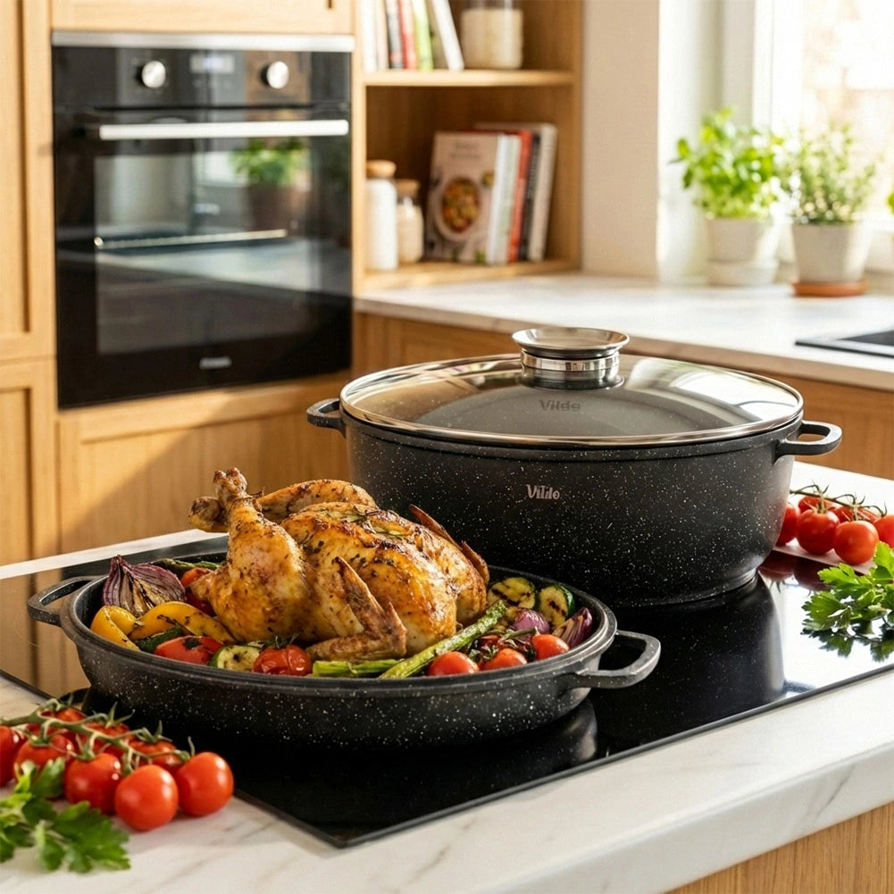 Granite Roasting Tin with Lid, 8L + 3.2L, 39x26.5 cm
