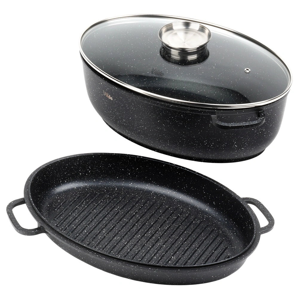Granite Roasting Tin with Lid, 8L + 3.2L, 39x26.5 cm