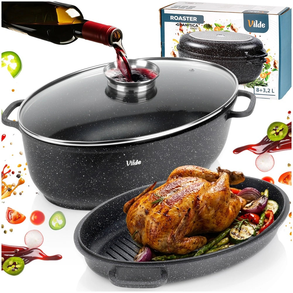 Granite Roasting Tin with Lid, 8L + 3.2L, 39x26.5 cm