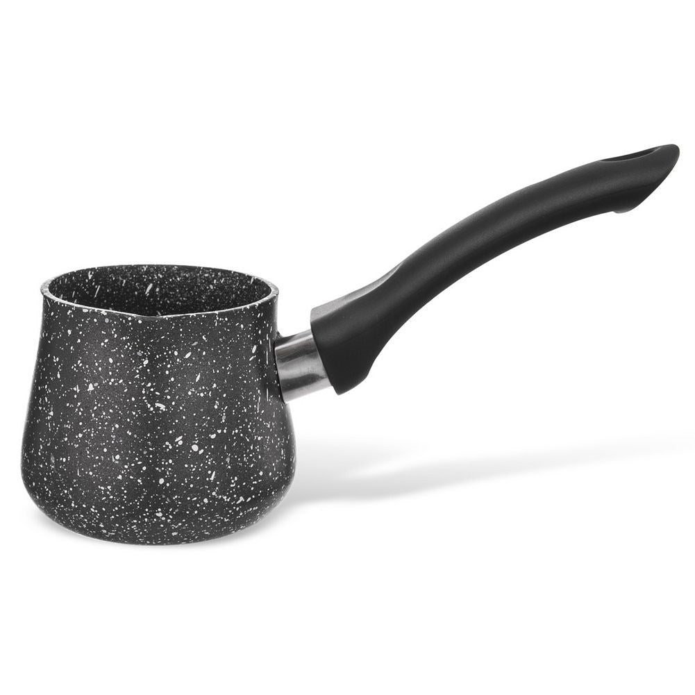 Granite-coated pot with handle and spout for coffee and milk