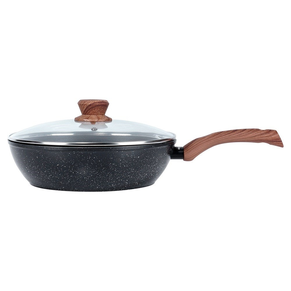 Granite frying pan with glass lid BLACK&WOOD 28 cm, 3.5 l