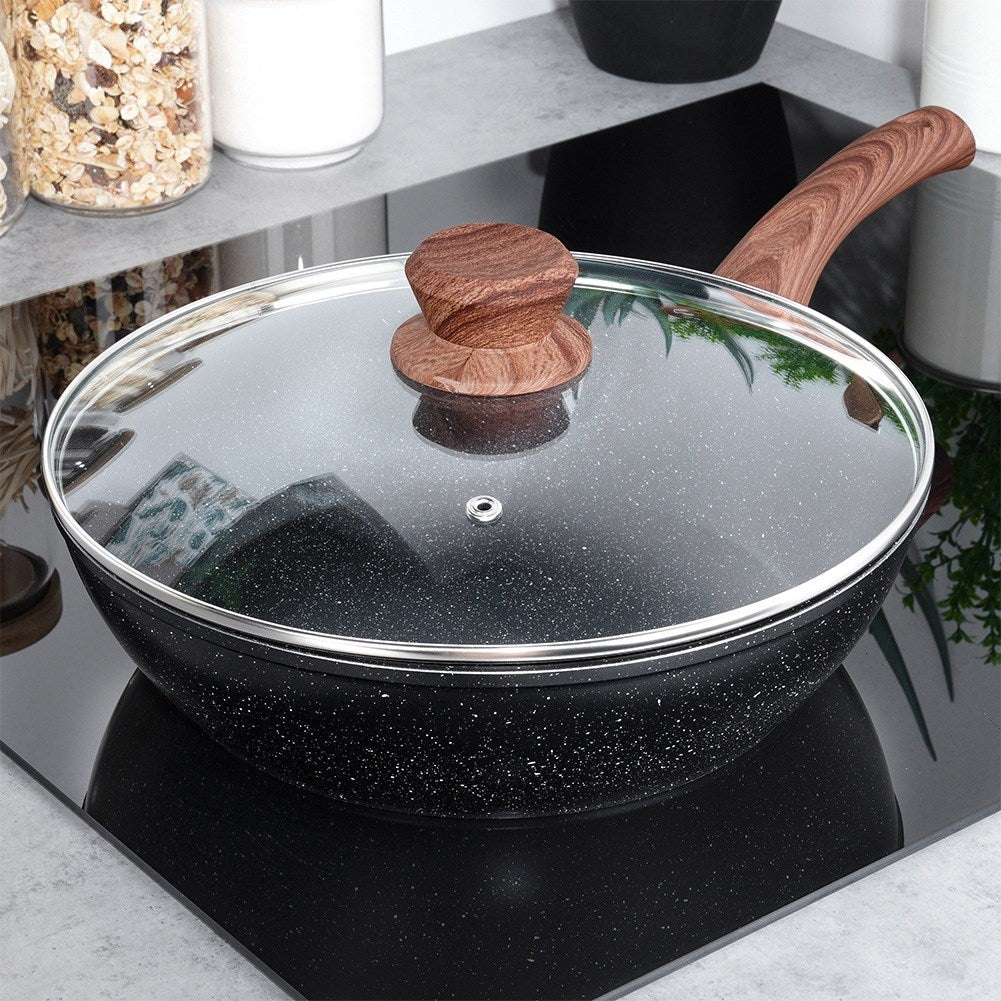 Granite frying pan with glass lid BLACK&WOOD 28 cm, 3.5 l