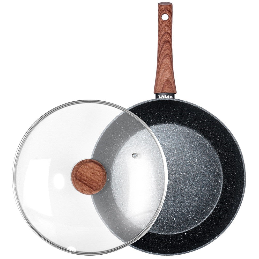 Granite frying pan with glass lid BLACK&WOOD 28 cm, 3.5 l